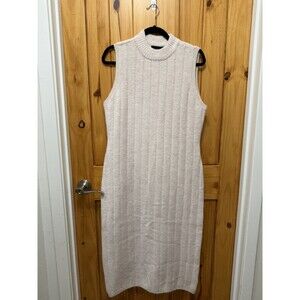 House Of Harlow 1960 Women's Sleeveless Ribbed Sweater Dress Size L Oatmeal